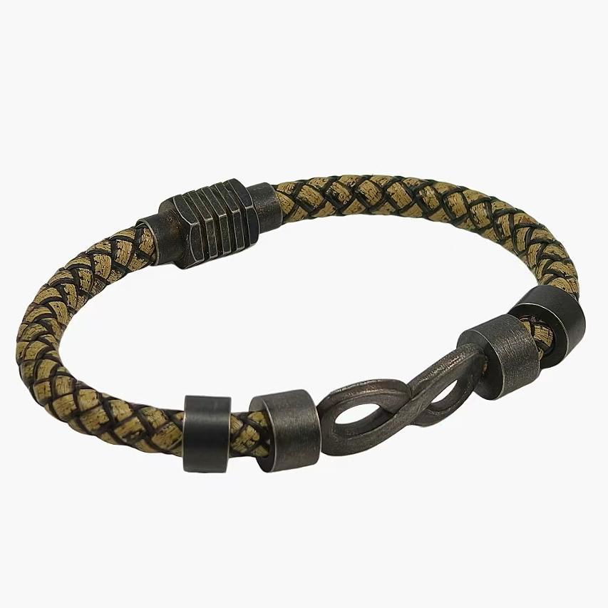 2026 European and American New Retro 8-character Black Bracelet Simple and Versatile Bracelet Leather Men