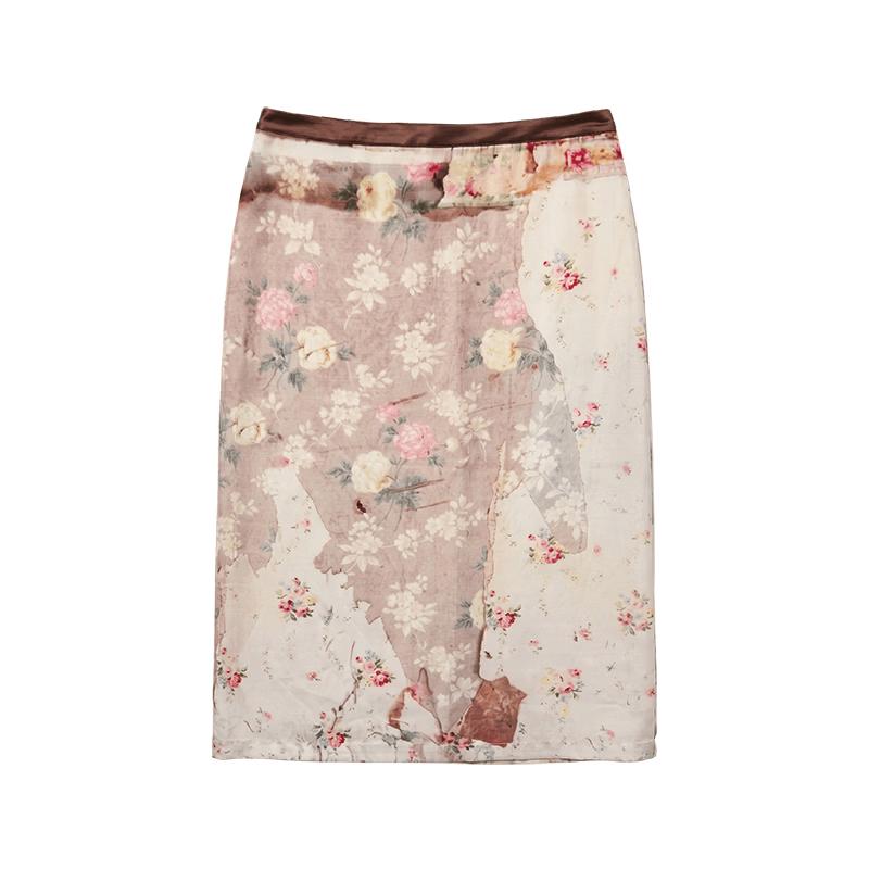 

GREEN BELT Floral Print Midi Straight Skirt M