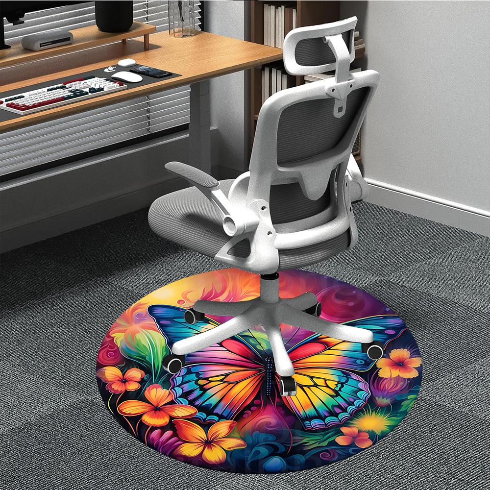 

1PC Butterfly Flowers Office Round Area Rug, Indoor Mat Suitable ForOffice, Under Office Chairs Bedroom Living Room Home Decor, Room Deco, D039 80cm by 80cm