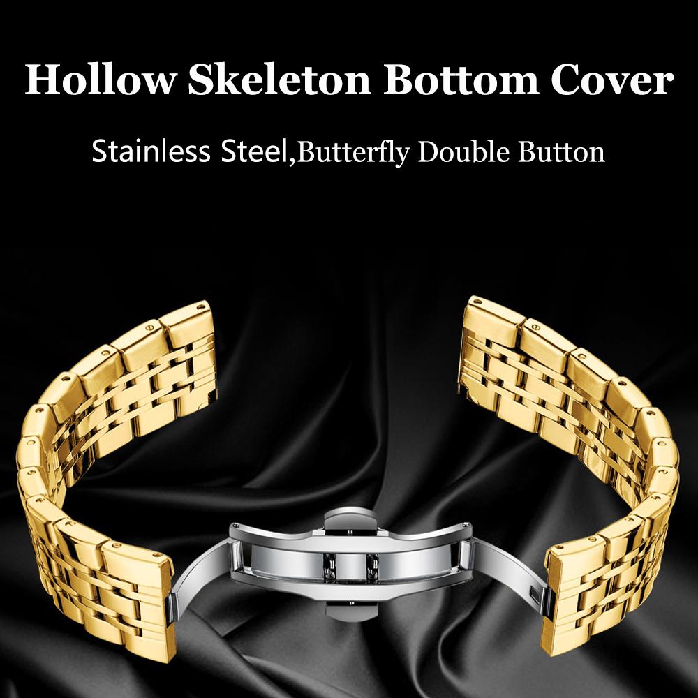 Relógio Mecânico Masculino Novo Tipo Barril Automático Vazado Luminoso À Prova d'Água Aço Inoxidável Dourado Relógios para Homem Relojes Hombreino