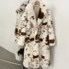 Autumn and winter new cow pattern imitation fur coat women's European and American style extended thickened warm and environmentally friendly fur coat