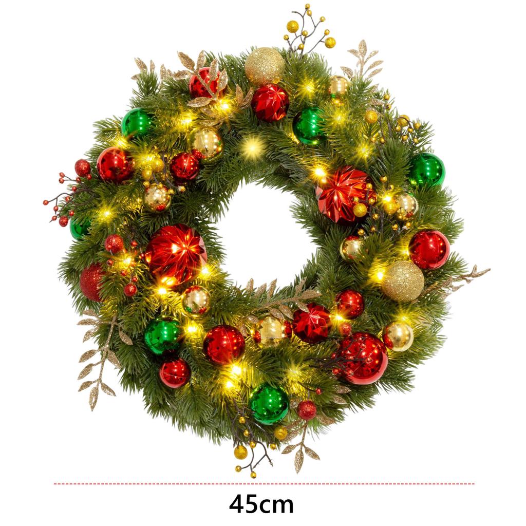 LED Lighted Christmas Door Wreath 8 Modes Hanging Decor Garland Timer Pine Decorations Wreath for Front Door Wall Windows Mantle