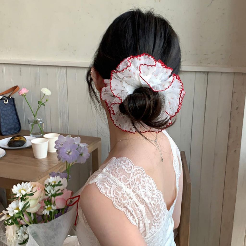 1PC Spring, Crushed Lace, Lace Large Intestine Hair Bands, Sweet, Clashing Colors, Headdress, Marble Head, Large, Hair Rope, Hai