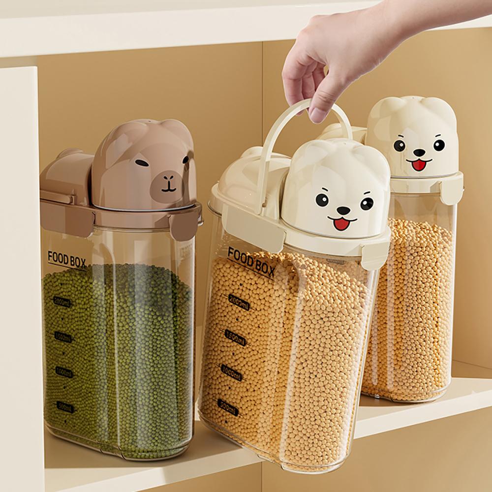 Cartoon-themed airtight storage jars, household dustproof containers, grain storage boxes, large-capacity plastic jars for coffe