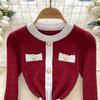 Winter Senior Retro Knitting Dress O Neck Buttons Design France Elegant Skinny Chic Female Autumn Casual Sweater Midi Dress
