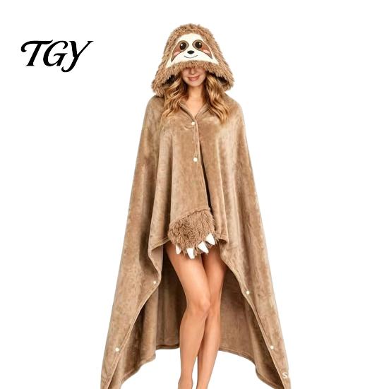 Cozy Sleep Wear Animal Wearable Blanket Hoodie, Adults Oversized Fleece Sweatshirt Comfortable Cape Sleepwear, Halloween Cosplay Costume Plush Hooded