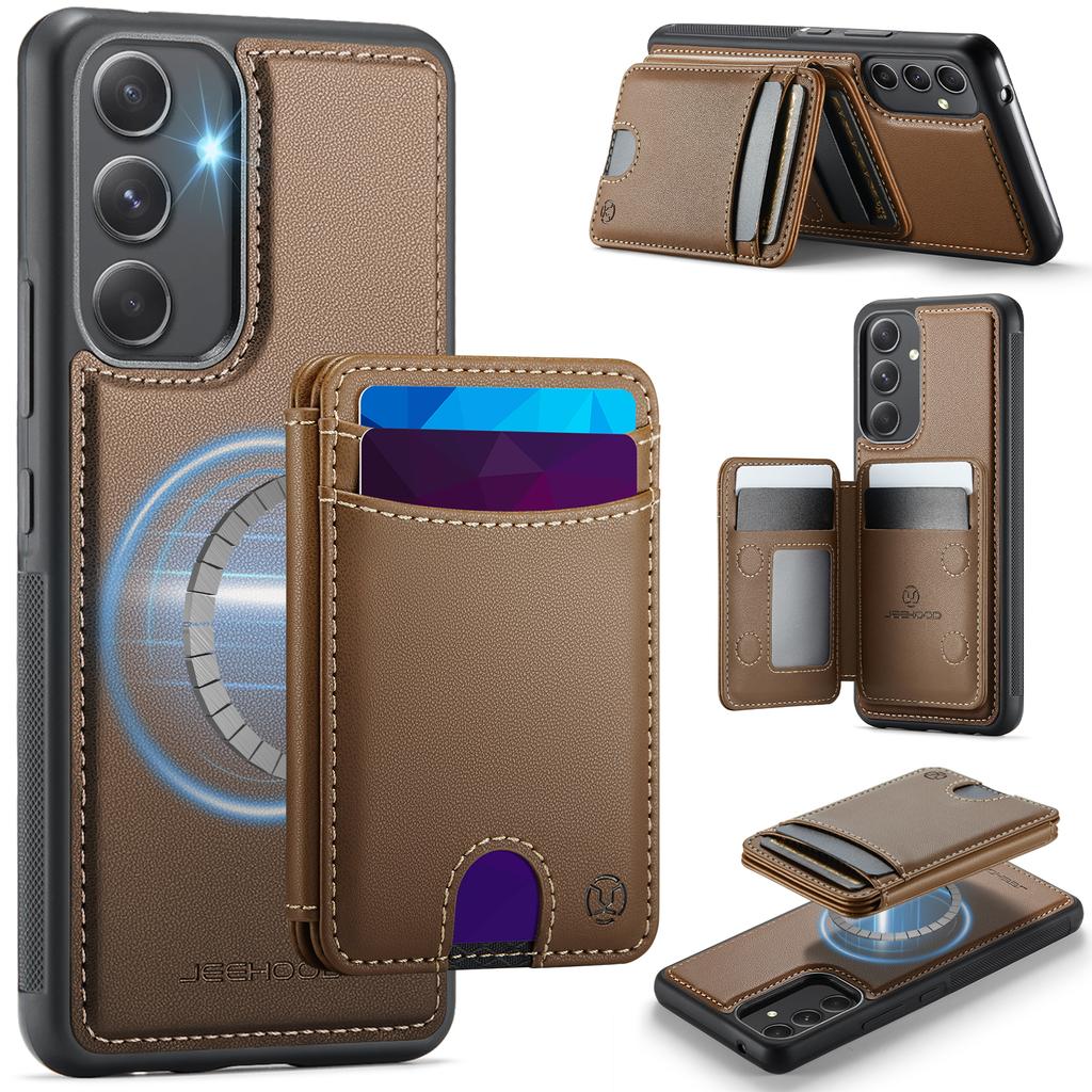 For Samsung Galaxy A54 5G Magnetic Case JEEHOOD J10 Leather Back Phone Cover with Detachable Card Holder Kickstand