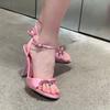2025 léto francouzský sladký mašličkový kulatý špička otevřené jehlové sandály dámské elegantní vílí styl vysoké podpatky svrchní nošení