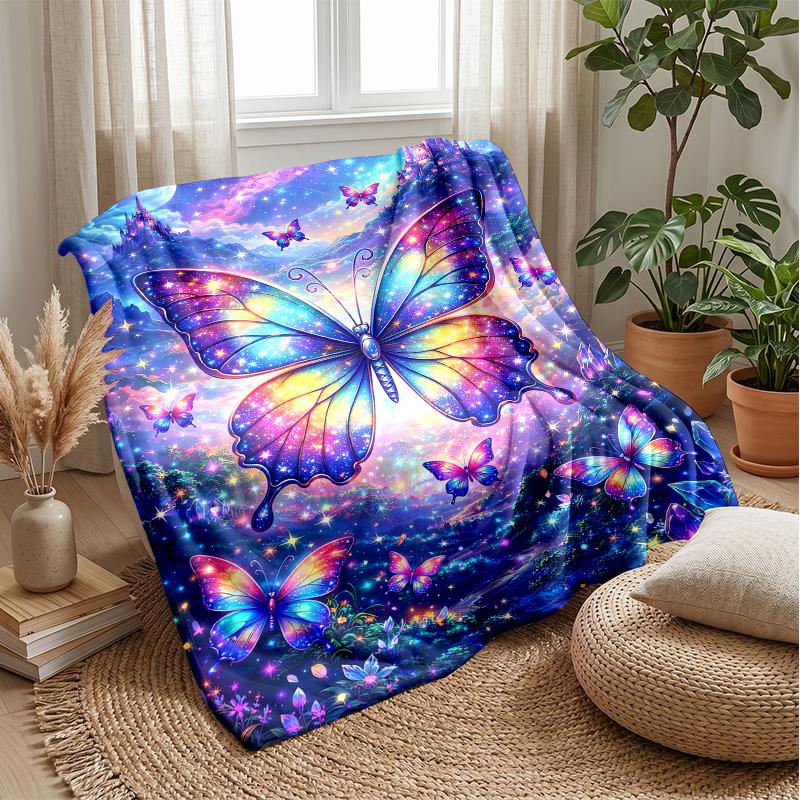 Fairy with Star Wand and Butterflies Theme blanket Lightweight Warm Flannel Blanket Decorative Throw Blanket for Home Decoration