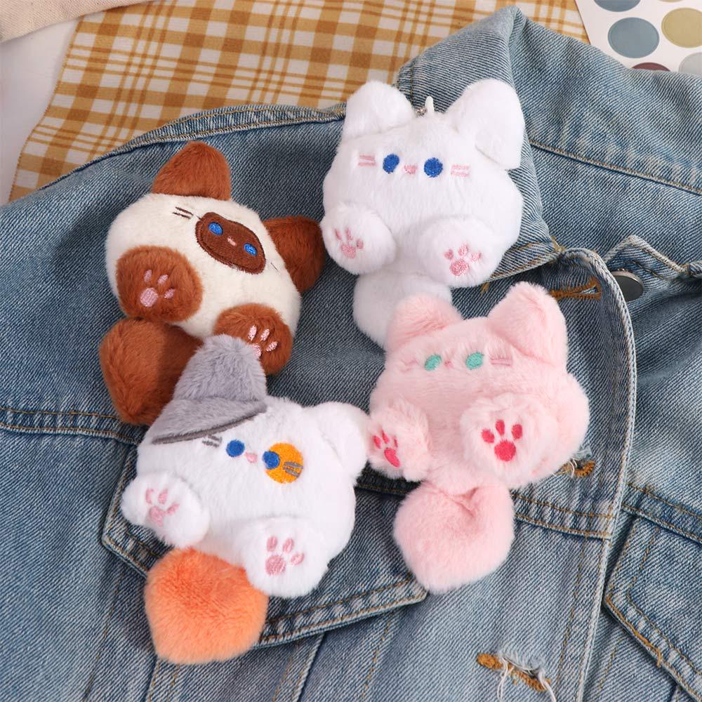 Plush Brooch Coffee Cat Plush Keychain Soft Animal Plush Key Chain Cute Cat Plush Doll  Kid Girls