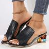 Fashion Women Crystal Popular Sandals New Style Spring Summer Open Toe Sandals Square Heels Beach Fashion Women Sandals Zapatos De Mujer