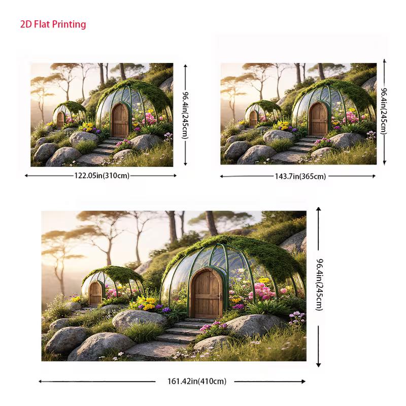 2D Fairytale Garden Backdrop 2D Enchanted Dome Glass House Wildflowers Photo Background for Photo Booth