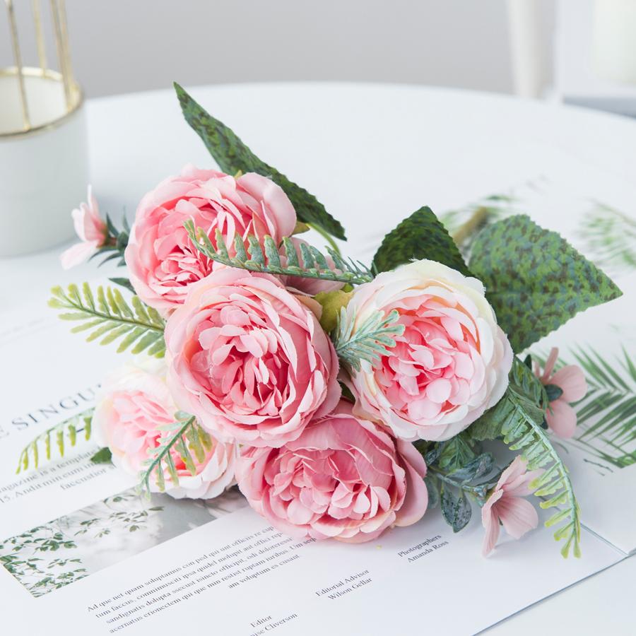 

1/3PCS Artificial Flowers Vase Home Room Table Decoration Festival Wedding Bridal Bouquet Outdoor Garden Diy Gift Box Silk Peony 1 pc розовый