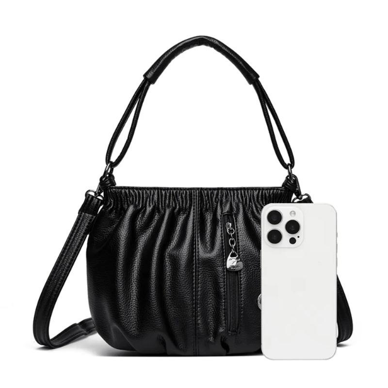 Fashionable Women's Shoulder Bag, Pleated Soft PU Leather Crossbody Bag, Solid Color Handbag, Suitable for Daily Casual Use