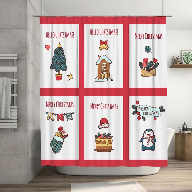 

TU Christmas Shower Curtain Festive Holiday Bathroom Decor Reindeer Snowman Pattern Waterproof Fabric Xmas Home Decor Gift 90x180cm35x71in