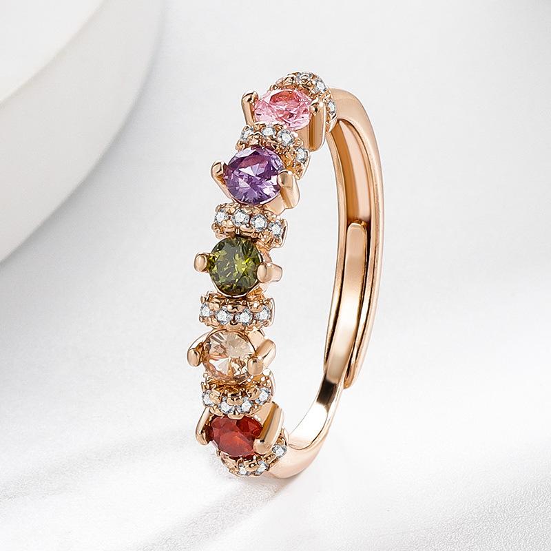 

2026 Fashion Tourmaline Color Treasure Rainbow Zir*****pen Ring Women s Temperament Live Ring Jewelry Resizable ﻿ шампанського