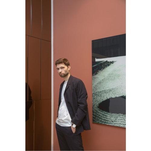 ARNE JACOBSEN BANKERS 53102-2001 Watch, 40mm, Scandinavian Design, Water Resistant (Quiet Design with No Second Hand), White with Black Leather Strap