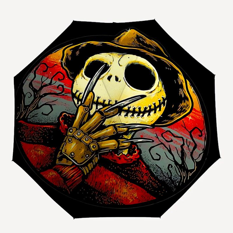 Jack Skellington Themed Automatic Opening and Closing Umbrella, Brightly Colored 8-rib Portable Umbrella, Suitable for Men and Women, A Perfect Gift F