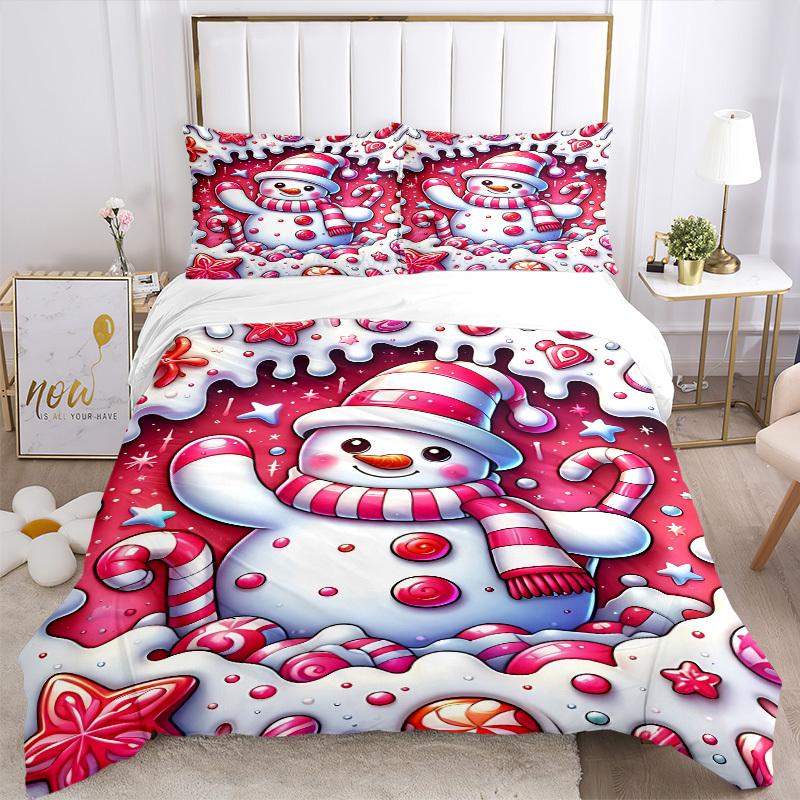 3pcs Candyland Snowman Duvet Cover Set - Includes 1 Duvet Cover and 2 Pillowcases, No Quilt Core, All-Season Home Decor Yy251111045