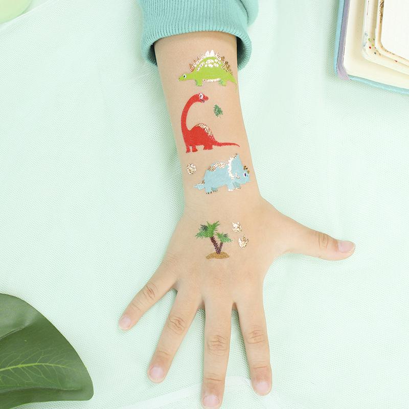 Metallic Cartoon Dinosaur Tattoo Stickers for Men and Women - Face and Arm Designs