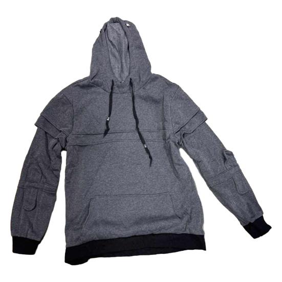 Herren-Halloween-Kapuzenpullover mit Kapuze, Ritter, Kordelzug, aufgesetzte Tasche, gerüschte elastische Bündchen, lange Ärmel, Krieger, Mittelalter-Kostüm