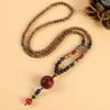 Retro Versatile Men's and Women's Sweater Chain Long High-end Wooden Pendant Buddha Bead Necklace Pendant Cotton and Linen Accessories