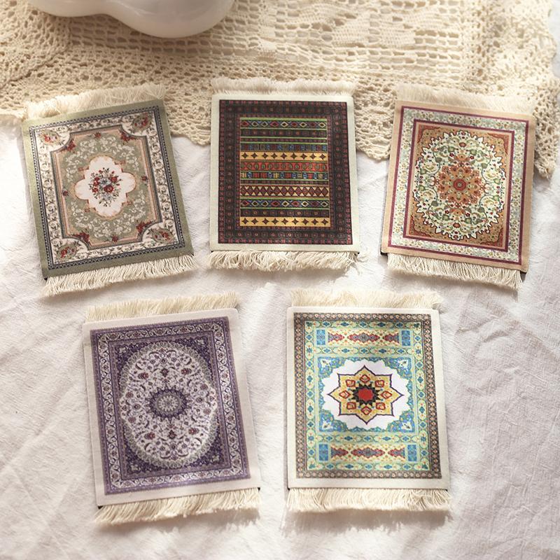 Coasters Cup Pad Persian Mini Woven Rug Mat Mousepad Carpet Ethnic Pattern Cup Laptop With Home Office Table Decor Craft Table