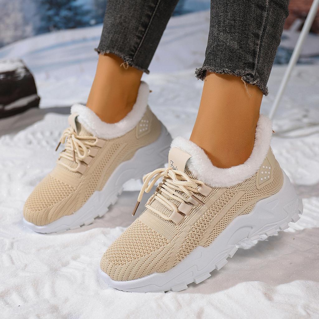 Sneakers/Stivali da Corsa Invernali Caldi da Donna Antiscivolo con Fodera in Peluche - Scarpe Slip-On Basse con Suola Ammortizzata in PVC - Tomaia in Tessuto Lavabile a Mano