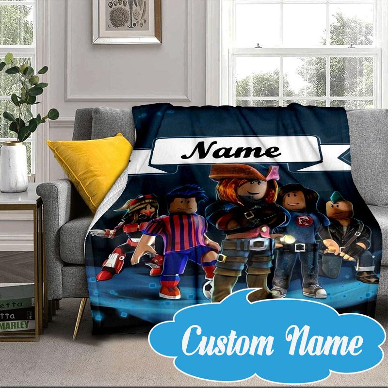 Custom Name Ro-blox Adventure Quests Blanket bed sofa Blanket Flannel Blanket for Camping, Hiking, Picnic Essentials,gift for Fan family