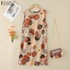 ZANZEA Women Holiday Casual Round Neck Sleeveless Print Dress