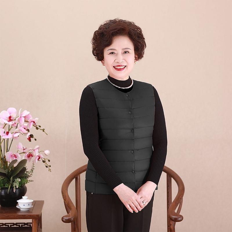 Middle-aged Vest Mother Light and Thin Crew Neck Down Jacket Liner Down Vest Women's Clothing Large Size Warm Vest Vest Vest