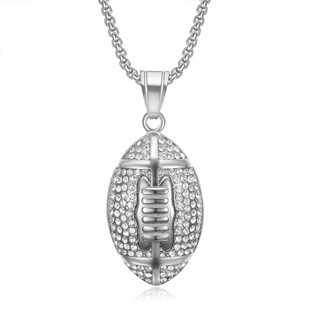 Rugby Zircon Pendant Stainless Steel Box Chain Men's Hip Hop Necklace Jewelry