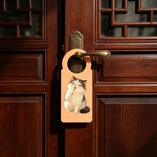 Cute Cat Door Knob Hanger Sign Cartoon Cat Acrylic Hanging Plaque for Office Dorm Bedroom Hotel Meeting