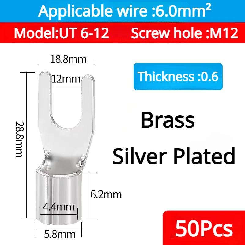 50PCS UT1.5 -10 Non-Insulated Ring Fork U-Type Terminal Tin-Plated Copper Terminals Assortment Kit Cable Wire Connector Crimp