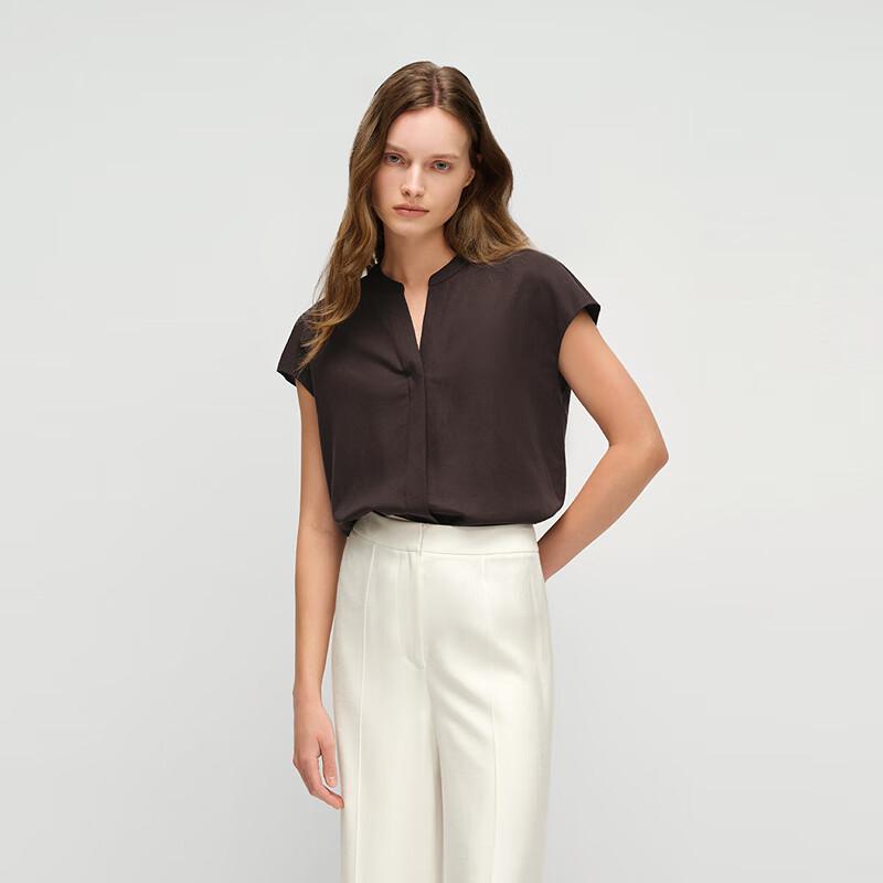 OVVOVV Women s Easy-Care Stand Collar Short Sleeve Shirt M