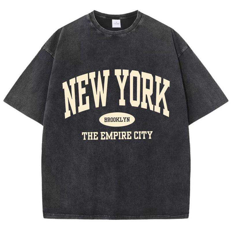 New York Brooklyn Brief Aufdruck Gewaschene T-Shirts Damen Baumwoll Tops Bequem Ausgefranste Rundhals T-Shirts Sommer Damen Kleidung