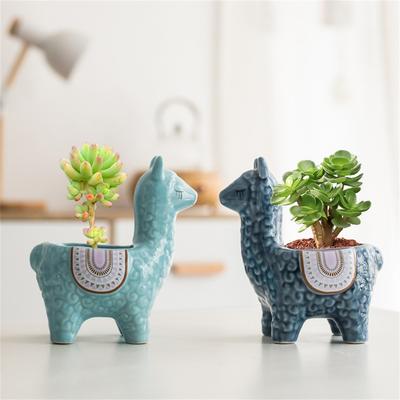 Maceta de cerámica de alpaca de estilo europeo, bonita y carnosa, estilo nórdico, para decoración del hogar, con dibujos de animales y plantas, para decorar balcones.