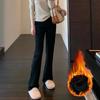 Women's Plus Size Black Velvet Yoga Flare Pants - High Waist, Slimming, Autumn/Winter Outerwear