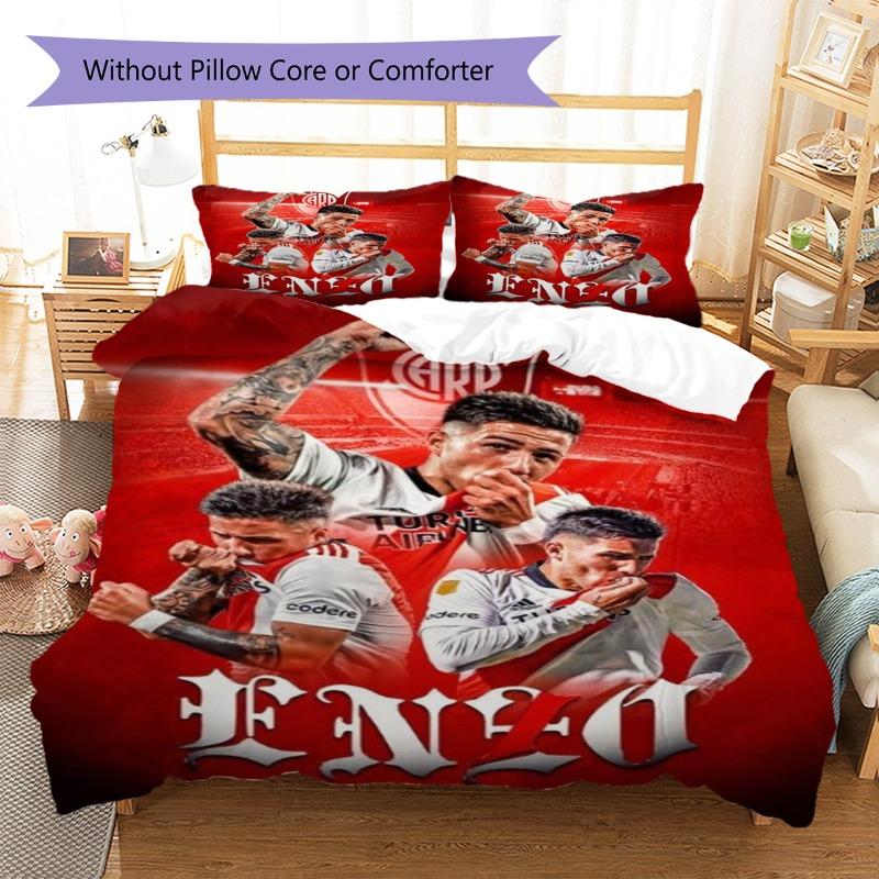 Soccer Player Enzo Red Team Collage Print 3 Pieces Duvet Cover Set Football Fan Bedding Bedroom Home Decor Without Pillow Core Comforter