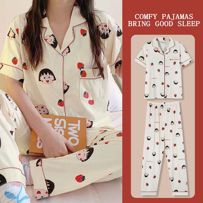 Pajamas Female Cute Strawberry Balls Short-Sleeved Trousers Lazy House Cardigan Loungewear Can Be Worn Outside