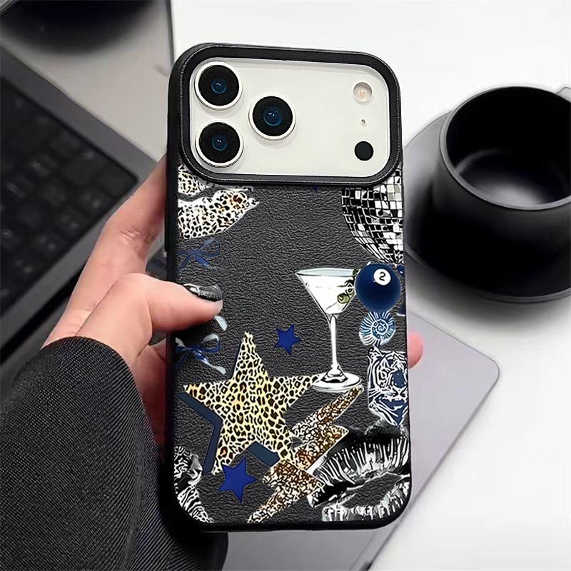Leopard Star Disco Ball Pattern Case For iPhone 17 Pro Max iPhone 16 Pro Max 15 14 13 12 11 16E Air Luxury Leather Texture Silicone Cover