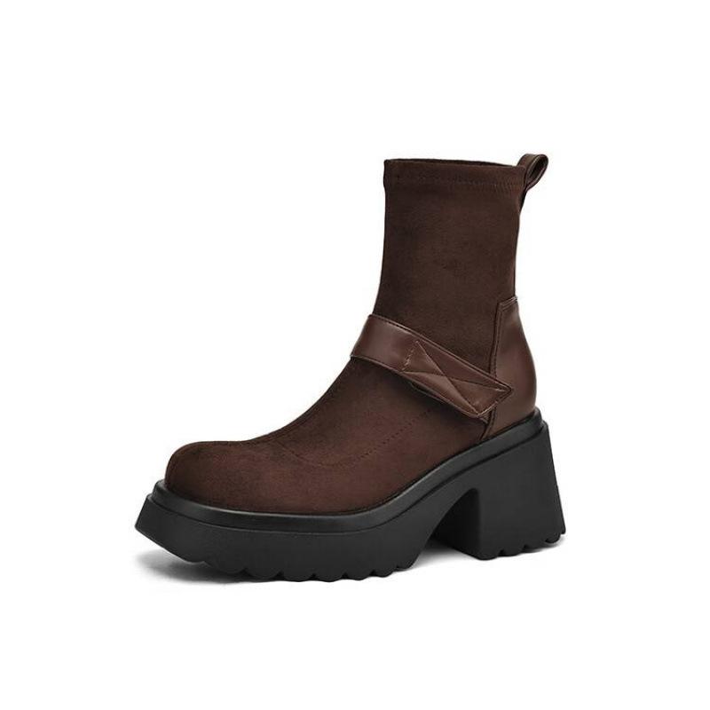 Autumn and winter women's non-slip Martin boots sleeve medium heel large size women's boots round head non-slip square heel new medium boots women