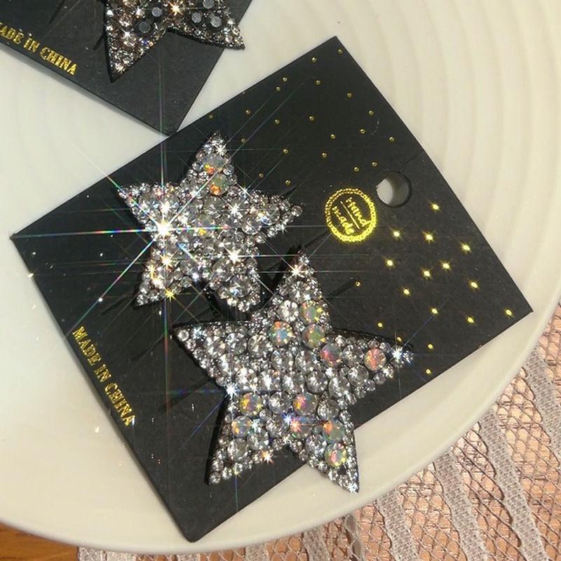 Silver Rhinestone Pentagram Hairpin: Y2K Cool Style Bangs Side Clip