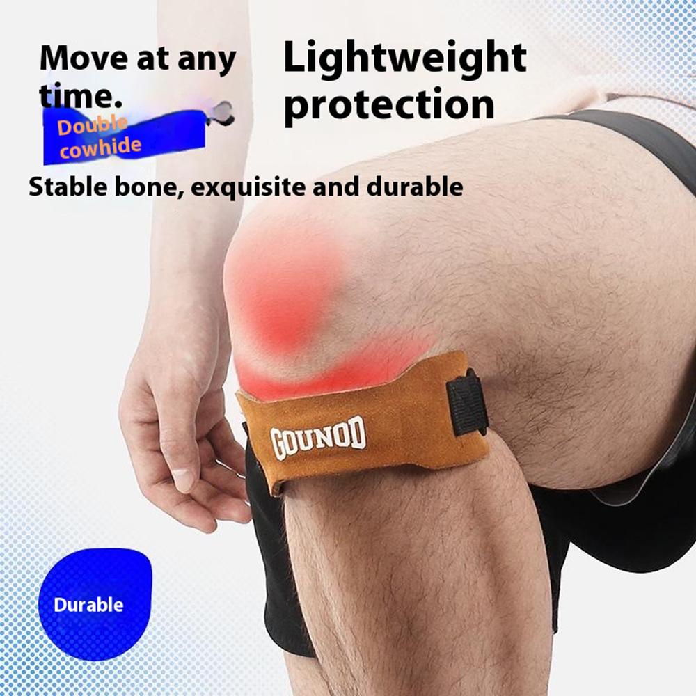 GOUNOD H15 1Pc Sports Compression Knee Strap Double Layer Cowhide Leather Patella Support for Running/Cycling