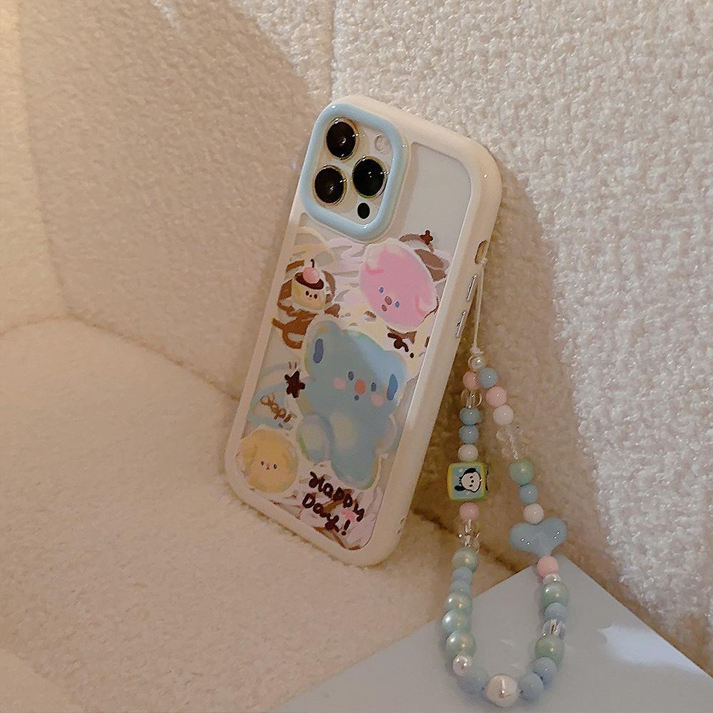 Applicable To IPhone 16 Mobile Phone Case Apple 13 Graffiti Pink Blue Puppy Bracelet 14 ProMax Cute 12 Magnetic 15
