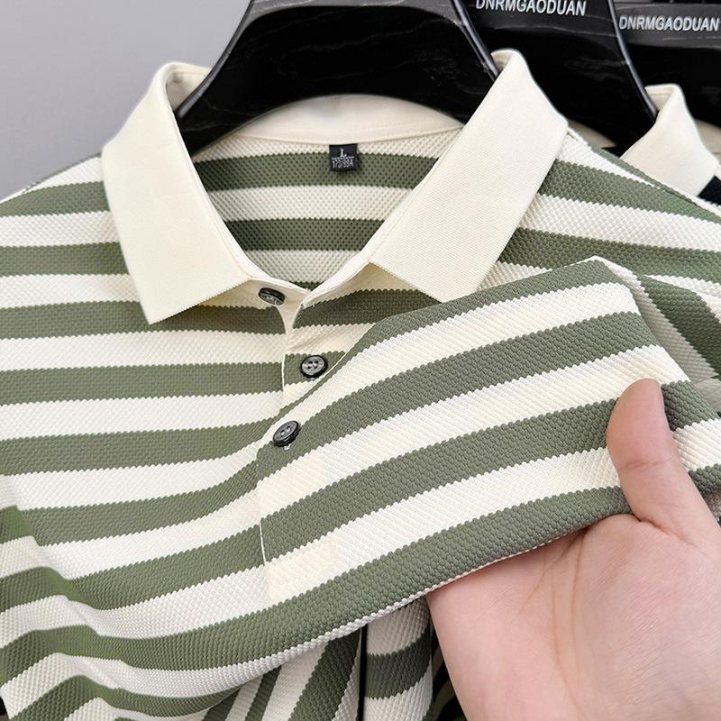 Men's Summer Striped Color Block Polo Shirt - Short Sleeve, Casual, Versatile Lapel T-shirt