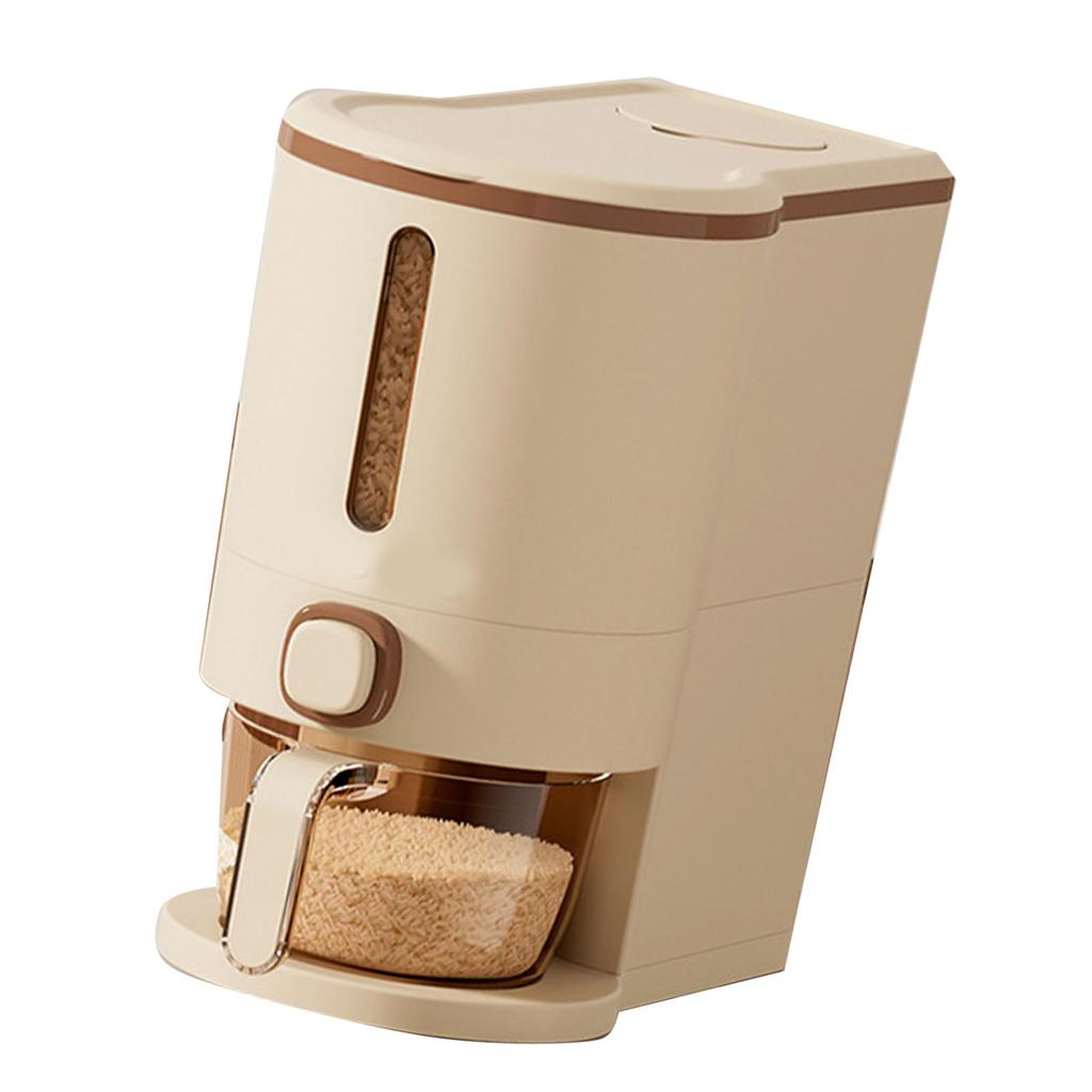 Press Rice Dispenser with Transparent Window Sealed Grain Storage Container for Kitchen 5KG Capacity Brown