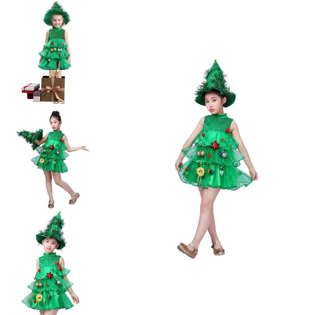 Cute Girls Christmas Tree Outfit For New Year Photos Celebrations