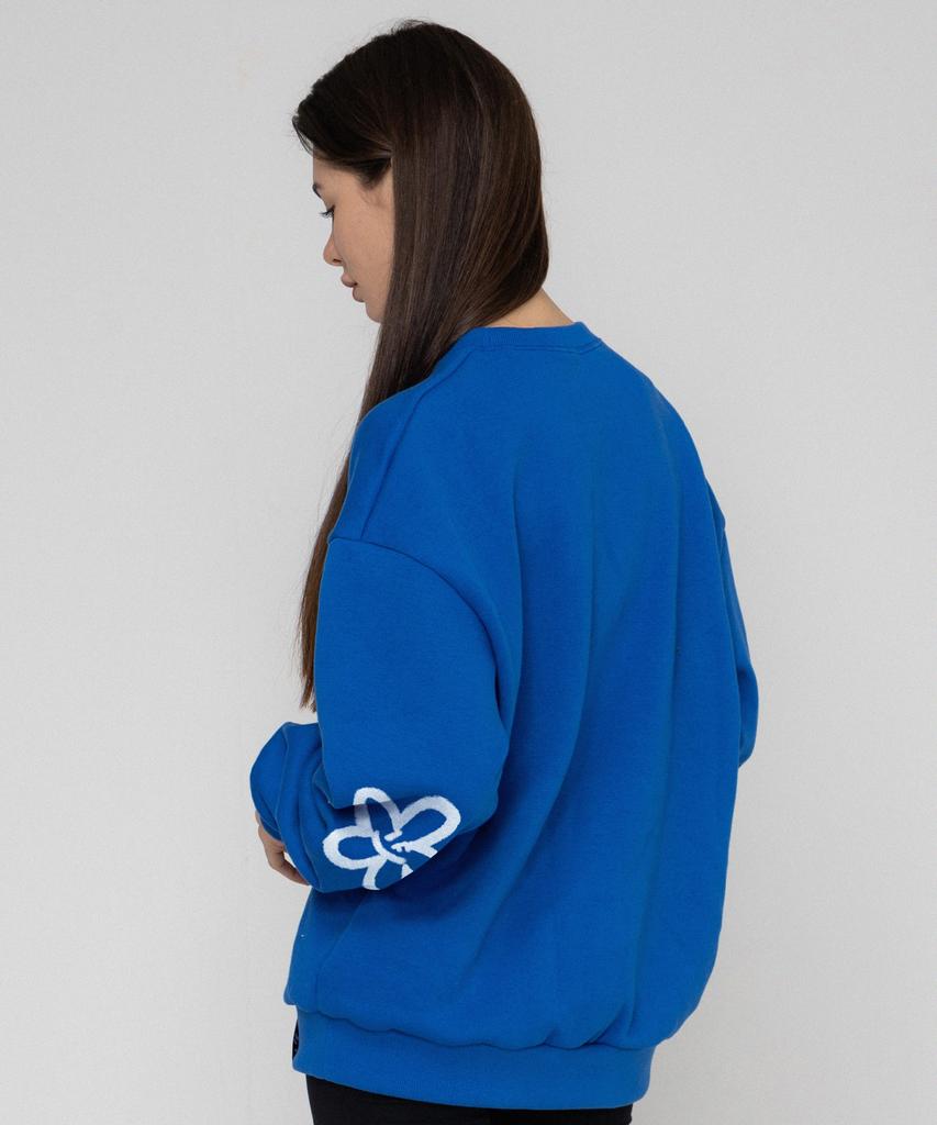 GRAVER [Unisex] Elbow Spray Flower Smile Sweatshirt_Cobalt Blue
