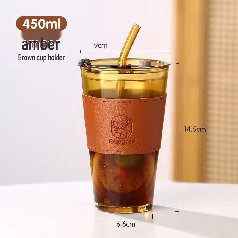 Zhuopu Bamboo Knot Glass Tumbler with Straw and Lid 450ML